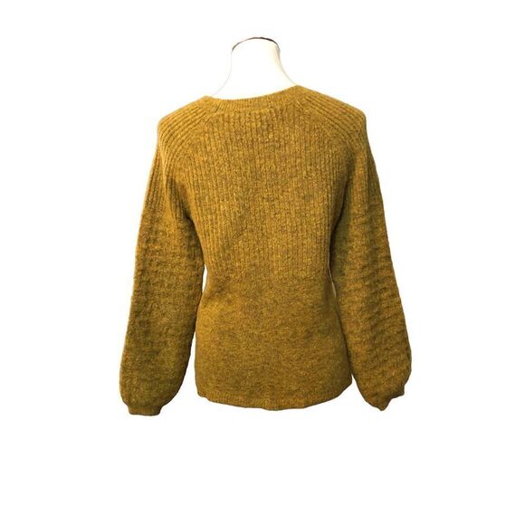 Ann Taylor Knit Sweater Bubble Sleeve Wool Blend Ribbed Mustard Yellow - Picture 4 of 12